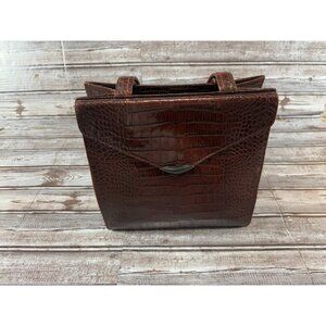 Ralph Lauren Crocodile Embossed Leather Bag With Sterling Silver Vintage